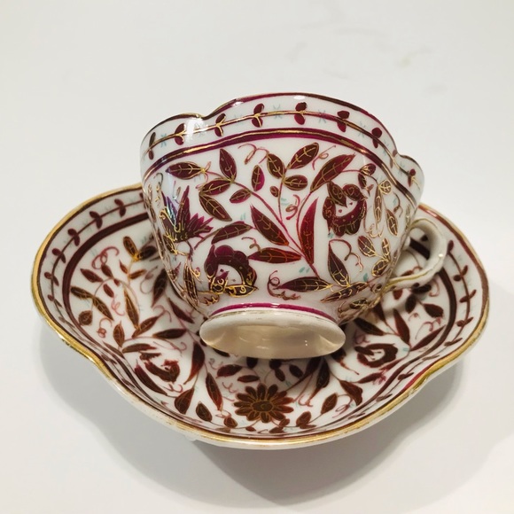 Antique Fischer & Mieg Royal Vienna Style Raspberry Floral Tea Cup Saucer - Picture 2 of 11